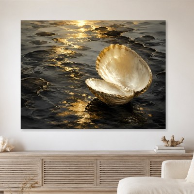 Goldene Muschel als Wandbild oder Fine Art Print