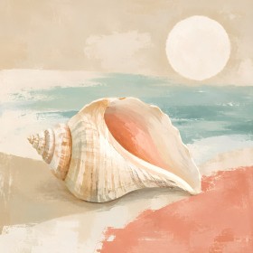 Maritime Muschel am Strand, Leinwand oder Poster im sanften Pastellstil