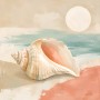 Maritime Muschel am Strand, Leinwand oder Poster im sanften Pastellstil