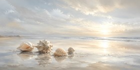 Sanfte Küstenstimmung als Leinwand oder Poster mit Muscheln am Strand