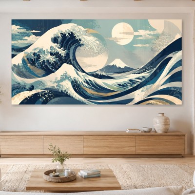 Japanische Wellen und Berge als Leinwandbild oder Acrylbild