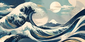 Japanische Wellen und Berge als Leinwandbild oder Acrylbild