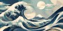Japanische Wellen und Berge als Leinwandbild oder Acrylbild