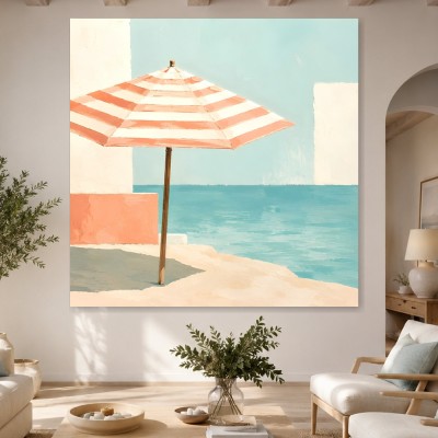 Pastellfarbene Küstenszene als Leinwand oder Poster für helle Räume