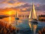 Sonnenuntergang am Wasser, Leinwand oder Poster mit Segelbooten
