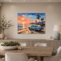 Exotischer Sonnenuntergang am Strand, Poster oder Leinwand im Retro-Stil