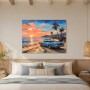 Exotischer Sonnenuntergang am Strand, Poster oder Leinwand im Retro-Stil