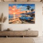 Exotischer Sonnenuntergang am Strand, Poster oder Leinwand im Retro-Stil