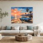 Exotischer Sonnenuntergang am Strand, Poster oder Leinwand im Retro-Stil