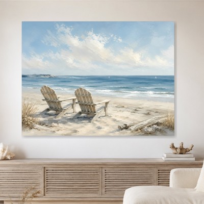 Zwei Strandstühle am Meer, Leinwand oder Poster