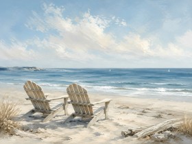 Zwei Strandstühle am Meer, Leinwand oder Poster