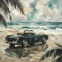 Klassischer Roadster am Strand, Leinwand oder Acrylbild mit Küstenflair