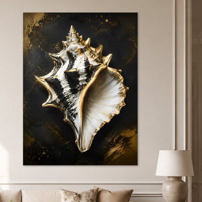 Muschel in Schwarz und Gold, Acrylbild oder Fine Art Print