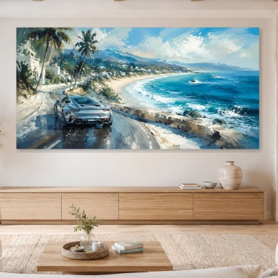 Sportwagen an der Küstenstraße als Canvas Print oder Fine Art Print