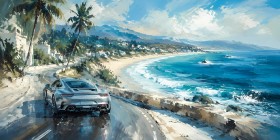 Sportwagen an der Küstenstraße als Canvas Print oder Fine Art Print