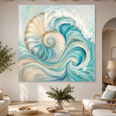Abstraktes Wandbild mit Muschelmotiv, Leinwand oder Acrylbild in Meeresfarben