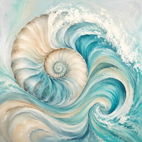 Abstraktes Wandbild mit Muschelmotiv, Leinwand oder Acrylbild in Meeresfarben
