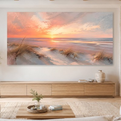 Sanfter Sonnenuntergang am Strand als Leinwand oder Poster