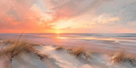 Sanfter Sonnenuntergang am Strand als Leinwand oder Poster