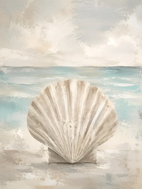 Muschel am Meer als Leinwand oder Poster in sanften Naturtönen