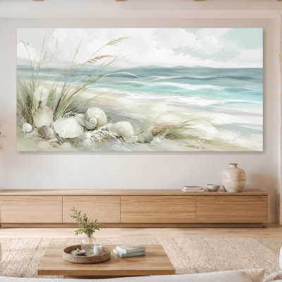 Strand mit Muscheln als Leinwand oder Poster für helle Räume