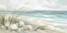 Strand mit Muscheln als Leinwand oder Poster für helle Räume