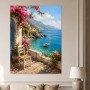 Mediterrane Küstenidylle als Leinwand oder Poster mit blühender Terrasse