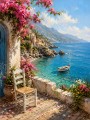 Mediterrane Küstenidylle als Leinwand oder Poster mit blühender Terrasse