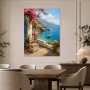 Mediterrane Küstenidylle als Leinwand oder Poster mit blühender Terrasse