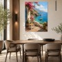 Mediterrane Küstenidylle als Leinwand oder Poster mit blühender Terrasse