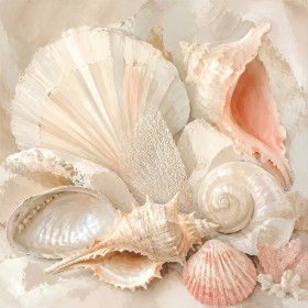 Muscheln und Seestern als Leinwand oder Poster in zarten Naturtönen