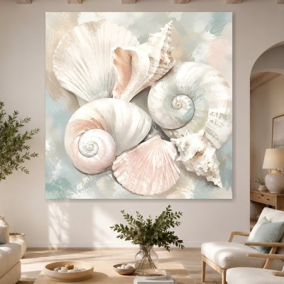 Muscheln in Pastell als Leinwand oder Poster für ruhige Räume