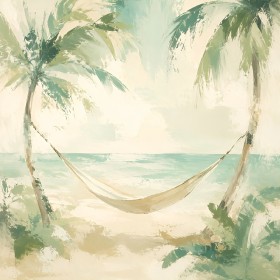 Tropische Ruhe am Strand, Leinwand oder Poster im hellen Pastellstil