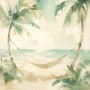 Tropische Ruhe am Strand, Leinwand oder Poster im hellen Pastellstil