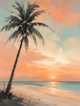 Palmenstrand bei Sonnenuntergang als Leinwand oder Poster