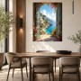 Mediterrane Küste mit offener Tür, Leinwand oder Poster