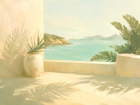 Mediterrane Küstenansicht als Leinwand oder Poster für helle Räume
