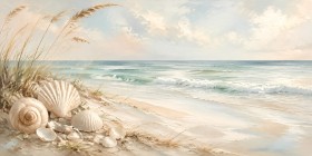 Sanfter Strandblick als Leinwand oder Poster mit Muscheln
