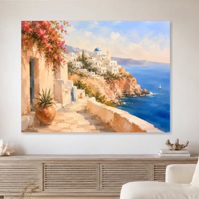 Santorini Küstenblick als Leinwand oder Poster mit mediterranem Flair