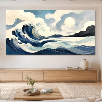 Wellenlandschaft als Leinwand oder Poster in beruhigendem Blau