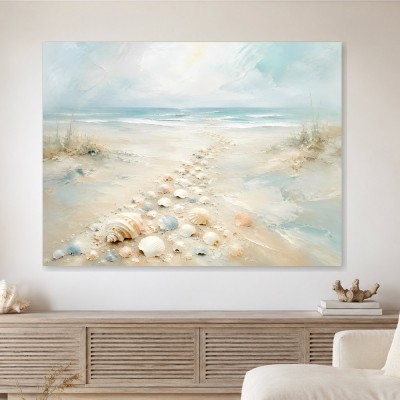 Küstenmuscheln am Strand, Leinwand oder Poster mit sanfter Meeresstimmung