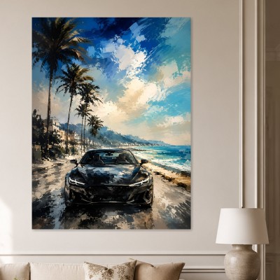Sportwagen am Meer als Leinwand oder Acrylbild