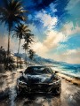 Sportwagen am Meer als Leinwand oder Acrylbild