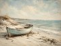 Küstenboot am Strand als Leinwand oder Poster