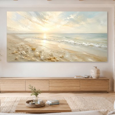 Sanfter Sonnenstrand als Leinwand oder Poster für helle Räume