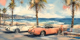 Küstenfahrt mit Classic Cars, Canvas Print oder Wandbild