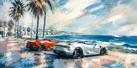 Sportliche Flitzer am Meer, Leinwand oder Acrylbild