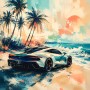 Sportwagen am Strand als Modernes Wandbild oder Fine Art Print
