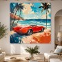 Roter Klassiker am Strand, Leinwandbild oder Poster mit mediterranem Flair
