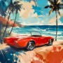 Roter Klassiker am Strand, Leinwandbild oder Poster mit mediterranem Flair
